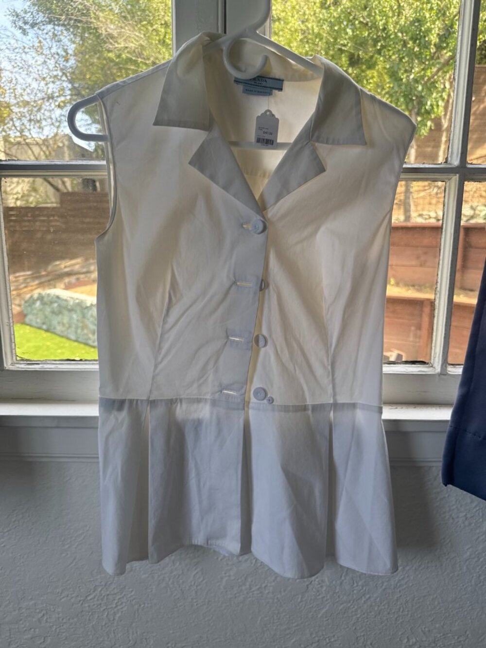 Vintage Prada Sleeveless Peplum Top S White Cotton Good Archival